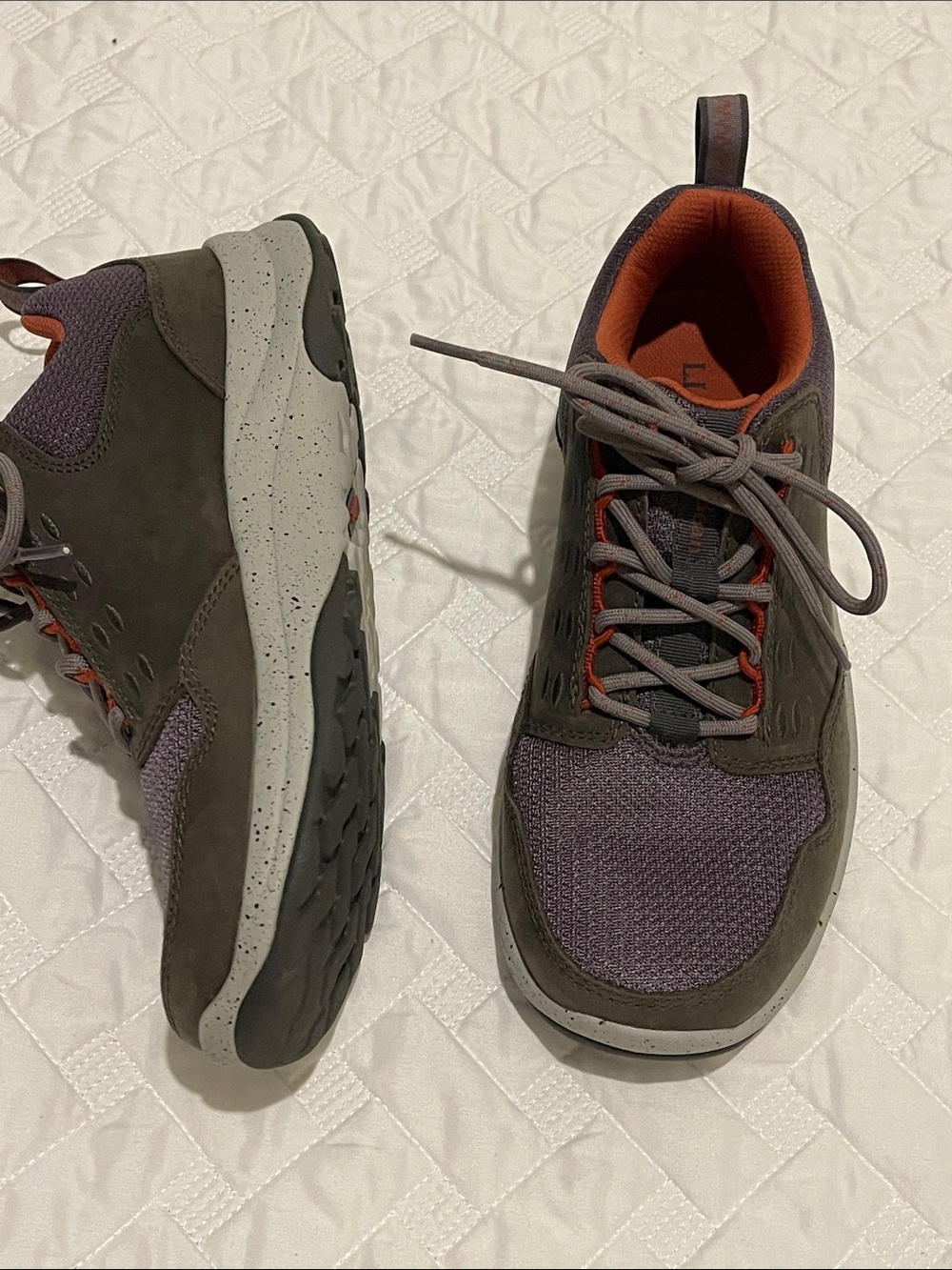 L.L. Bean Men's Athletic Sneakers in olive green and grayish purple